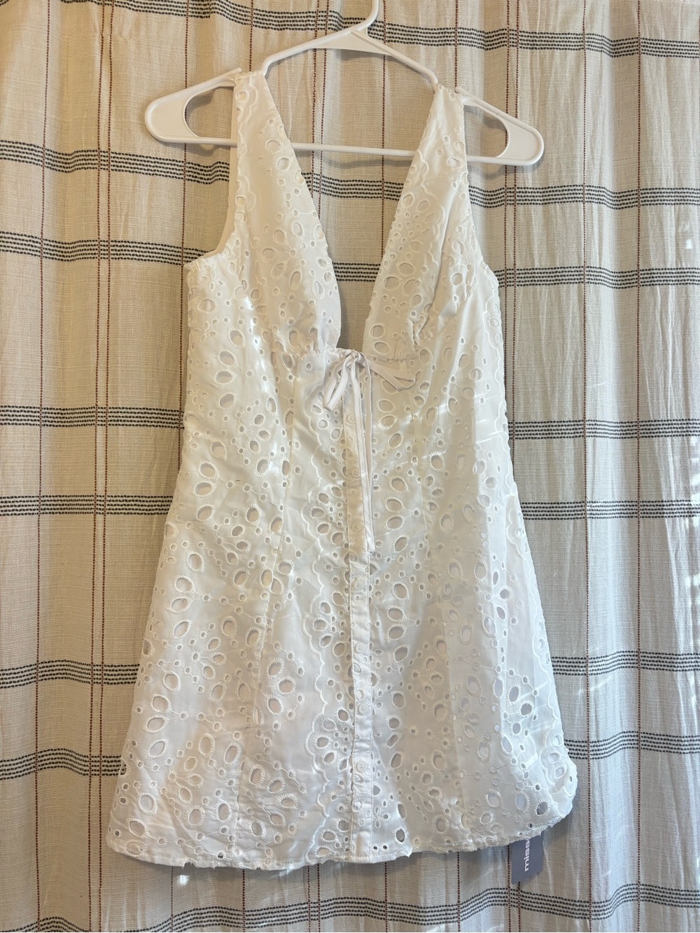 White Eyelet Tie-Front Mini Dress